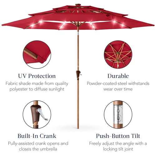 10ft 3 Tier Solar Patio Market Umbrella