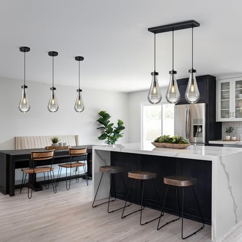 Raindrop Pendant Lights Kitchen Island Teardrop Black Hanging Light Fixtures Clear Solid Glass Pendant Light Modern Chandeliers for Dining Room Porch Corridor Living Room