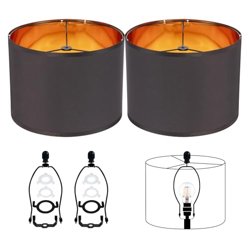 Black Lamp Shades Drum Set Of 2 Medium Gold 12 (2 Count)