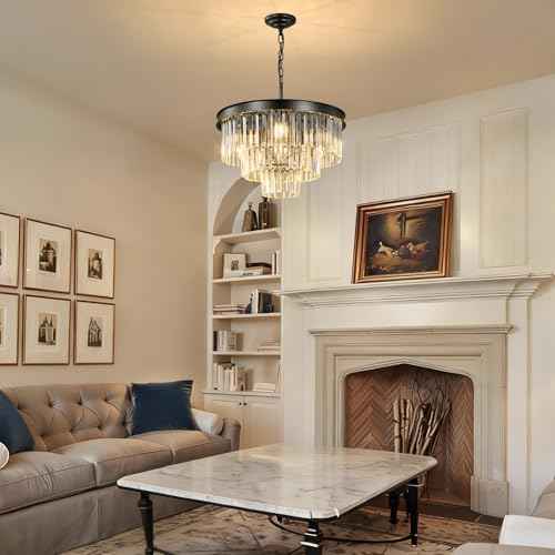Black Crystal Chandeliers For Dining Room: 20" Modern Luxury Chandelier For Bedroom - Round Crystals Ceiling Pendant Lighting Fixtures For Living Room Entryway Kitchen Over Table Island Foyer 9 Light