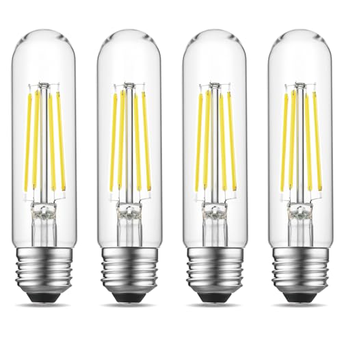 E26 LED Bulb 6W Equal 60 Watt Light Bulbs Daylight 5000K E26 Edison Bulb AC120V 750LM Dimmable 5 Inch T10 LED Bulb Tubular for Rustic Pendant (4 Count)
