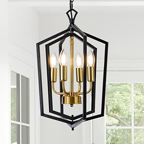 4 Light Dining Room Light Fixture Over Table Black Farmhouse Chandelier Metal Modern Pendant Light for Kitchen Island Dining Room Living Room Foyer Entryway