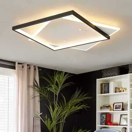 Black Modern LED Bedroom Ceiling Light Dimmable Flush Mount Ceiling Light Fixture 22" Square Ceiling Lamp with Remote Control Kitchen Lighting Fixture Ceiling