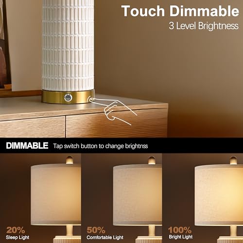 Touch Bedside Table Lamps with 2 USB for Bedroom Living Room