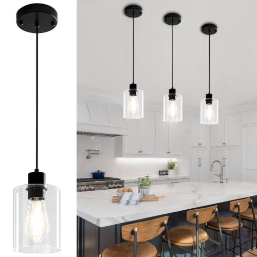 3 Pack Glass Pendant Lights Kitchen Island Black Hanging Light Fixtures