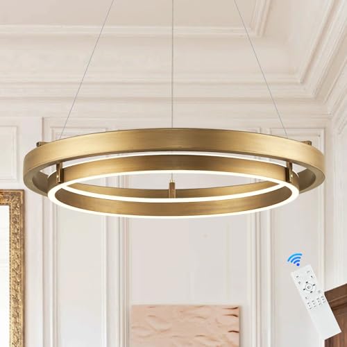 LED 2 Ring Brass Gold Chandelier Dimmable Up Down Light