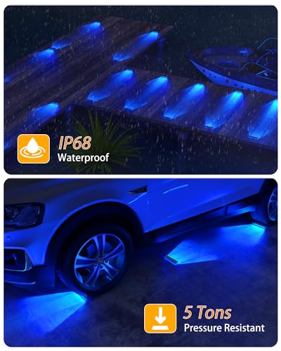 Blue Solar Step Lights for Outside IP68 Waterproof Led 4 Pack (4 Count)