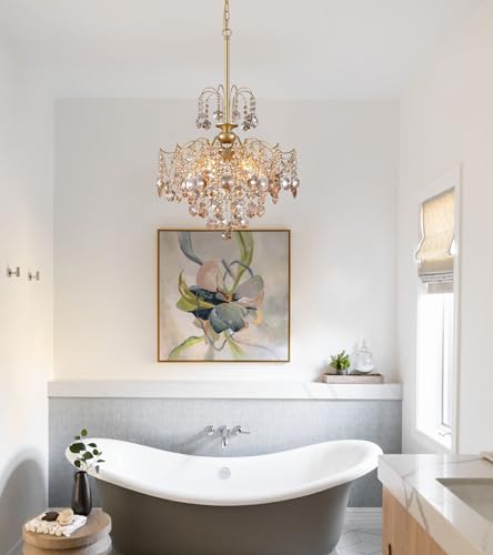 Modern Gold Crystal Chandelier Amber Crystal Pendant Light 6 Lights for Bedroom Dining Room Entryway Hallway Office Bathroom UL Listed