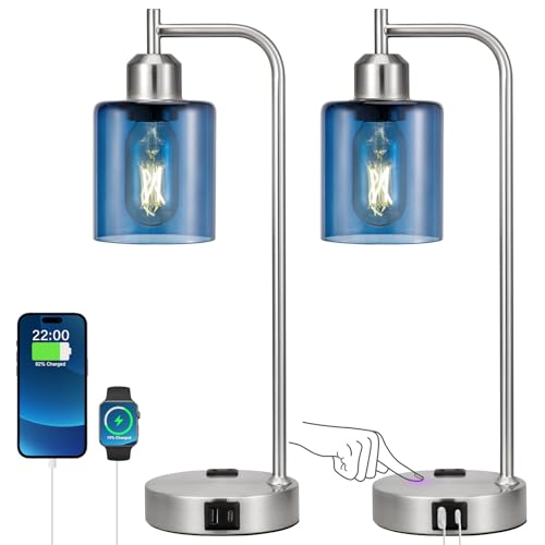 Industrial Blue Table Lamps for Bedrooms Set of 2 (2 Count)