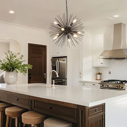 20in 9 Light Black Sputnik Chandelier Vintage Modern Starburst