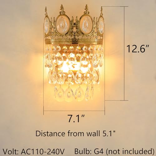 Glam Crystal Wall Sconces Gold Wall Light Empire Luxury Vanity Lighting for Bedroom Living Room Dining Room Wall Lighting Fixtures Set of 2 (2 Count)