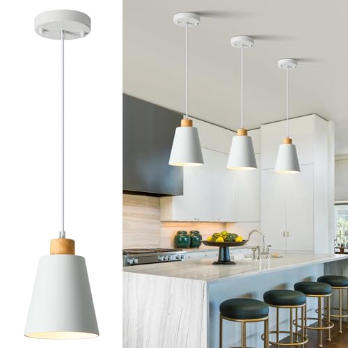 Mini Pendant Light Fixtures White Wood for Kitchen Island