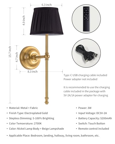Gold Cordless Wall Sconces Set of 2 (2 Count)