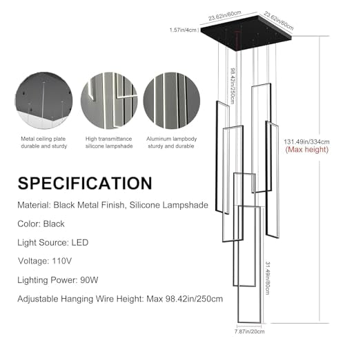 Modern Rectangle LED Chandelier for High Ceilings