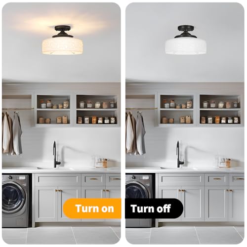 Black Semi Flush Mount Ceiling Light with Hand
