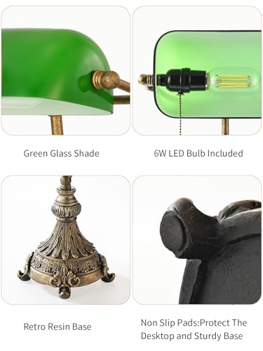Vintage Green Glass Bankers Desk Lamp