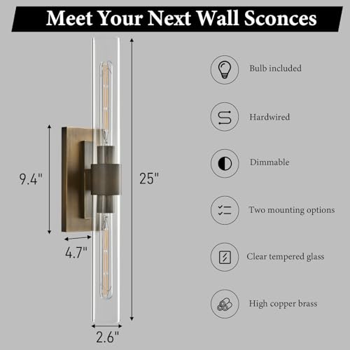 Linear Brass Bathroom Wall Sconce (2 Count)