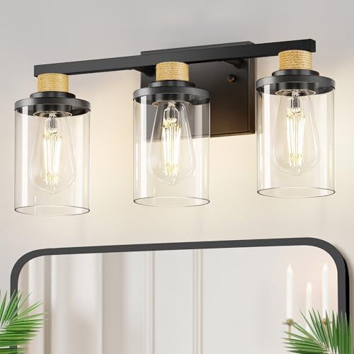 17 Inch 3 Light Black Rope Bathroom Vanity Light