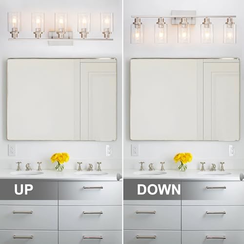5 Light Bathroom Light Fixtures Brushed Nickel Vanity Light Over Mirror Modern Farmhouse Wall Lighting Sconces Wall Lamp for Bathroom