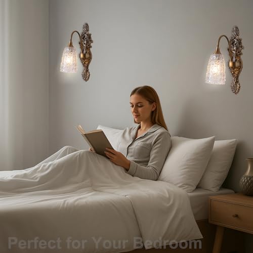 Rustic Glass Wall Sconce Vintage Antique Gothic Bronze Wall Light Fixture Retro Mid Centry Glass Wall Sconce for Bedroom