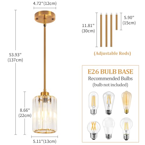 Modern Crystal Pendant Lights for Kitchen Island Brushed Gold 1 Pack