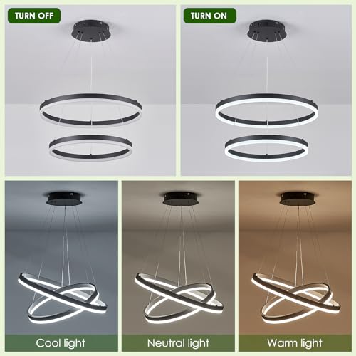 2 Rings Modern LED Chandelier Black for Dining Room