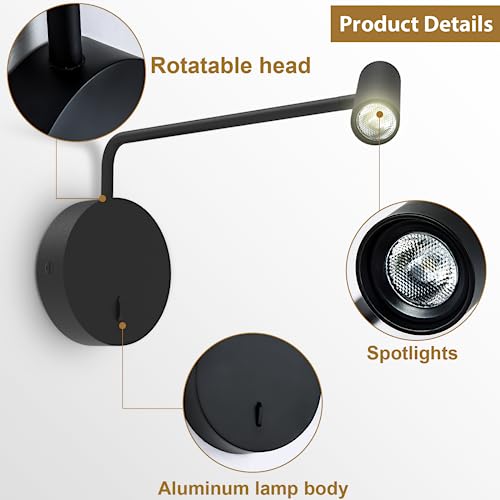 Wall Mounted Reading Light for Bedroom LED Hardwired Sconce with Switch on