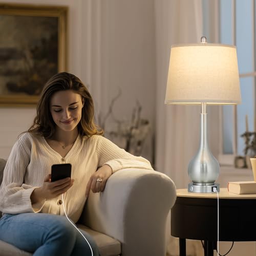 26" Silver Metal Table Lamps Set of 2 for Bedrooms (2 Count)