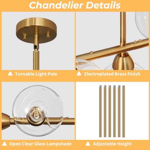 Brass Linear Chandeliers for Dining Room 5 Lights Modern Linear Chandelier