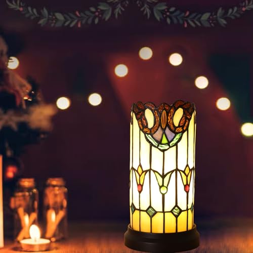 Tiffany Style Table Lamp For Bedroom Blue Dragonfly Stained Glass Nightstand Bedside Night Lamp Party Light Hand (2 Count)