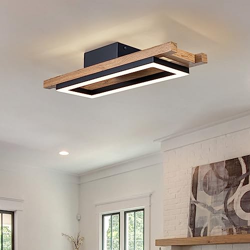 LED Modern Ceiling Lights Wooden Square Rectangular Lamp Fixture Wood