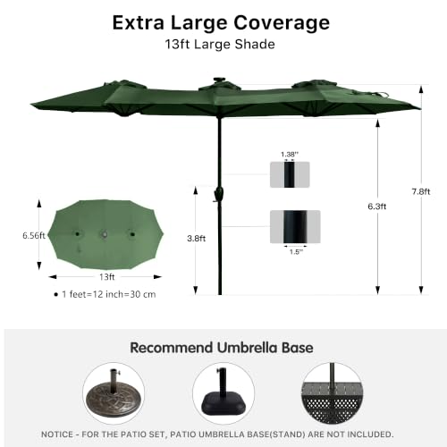 REE SOLDIER 13ft Double Sided Patio Umbrella with Solar Lights