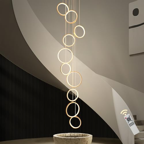 10 Ring Gold LED Chandelier for High Ceilings