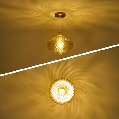 11in Gold Pendant Lights Kitchen Island with Amber Glass Shade 1Pack