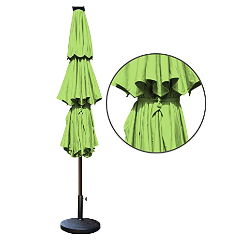USA 10-Year-Non-Fading 9ft 3-Tier Market Patio Umbrella, Commercial Table Umbrella with 80 Solar LED Lights, Crank Open, Windproof & UPF 50+ UV Protection for Garden, Deck, Pool, Backyard, Macaw Green