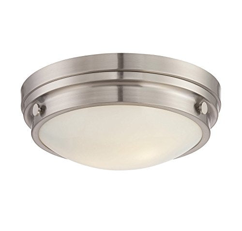 6-3350-14-SN Lucerne Industrial White Glass Flush Mount, 2-Light 120 Total Watts, 5" H x 13" W, Satin Nickel