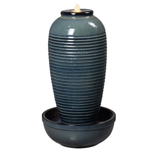 Blue Ceramic Ribbed Vase Fountain
