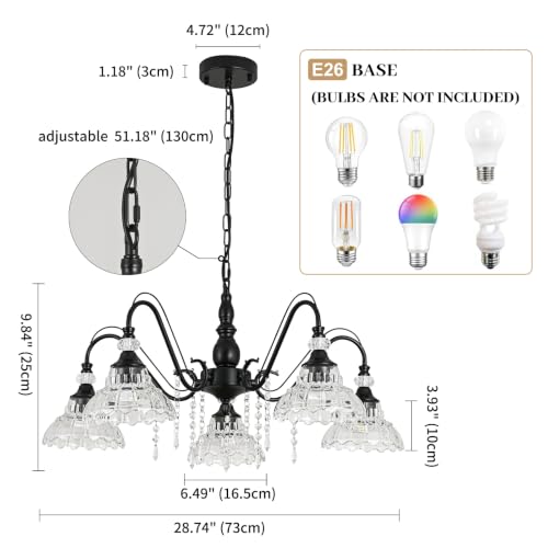 5 Light Chandelier in Matte Black Finish with Flower (5-Light / Black)