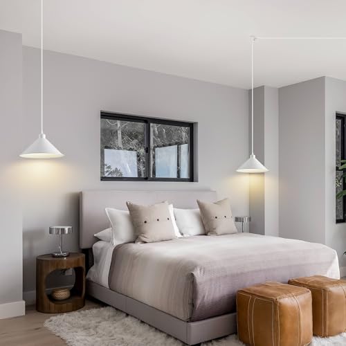 11.8IN Plug in Pendant Light 2 Pack Industrial Hanging Lamp White Vintage Pendant Lighting Fixtures with 15ft Cord On (2 Count)