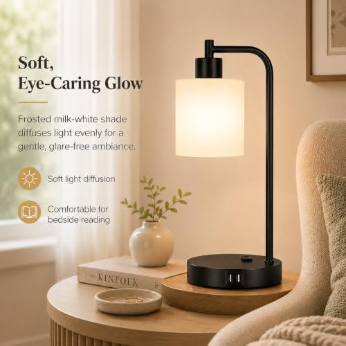 Set of 2 Industrial Touch Control Table Lamps with 2 USB Ports and AC Outlet