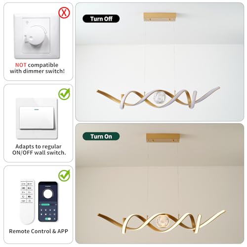 LED Modern Chandelier 39inch Dimmable Kitchen Island Pendant Lights