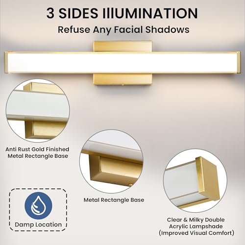Modern LED Bathroom Vanity Light 24 inch 18W Dimmable 3CCT Bathroom Light Fixture Over Mirror Rectangle Bath Vanity Light Bar with Double Layer Acrylic Shade (24 inch(es))