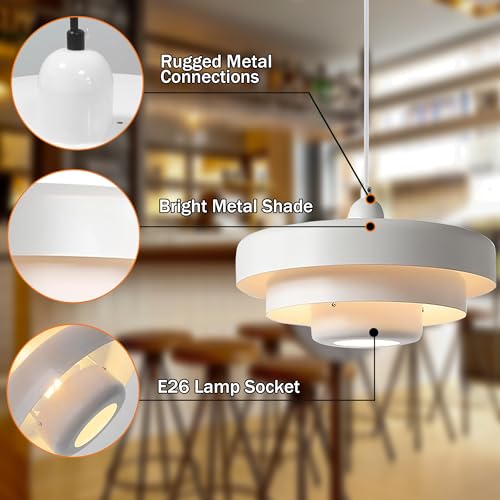 Hanging Lamp Plug in White Pendant Light Fixtures Mid Century Modern Pendant Lamp Nordic Style Pendant Lighting Metal Shade for Living Room Dining Room Bedroom Kitchen Island