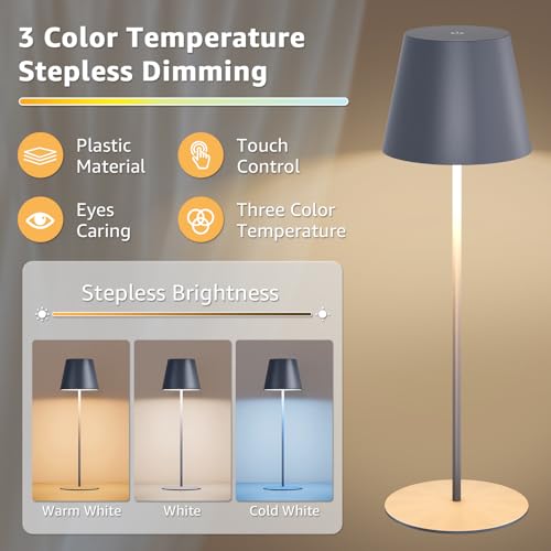 2 Pack Cordless Table Lamp Rechargeable 5000mAH Battery Operated Lights Touch Control LED Portable Desk Lamps 3 Color Dimming for Outdoor Coffee Bedroom Kitchen (2 Count)
