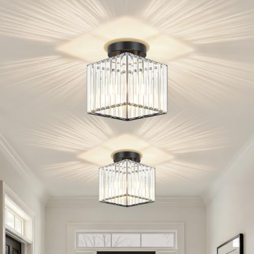 Modern Black Ceiling Light Fixture Crystal Hallway Entryway Light Fixtures