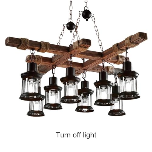 8 Lights Industrial Retro Wooden Chandelier Pendant Light Island Hanging Ceiling Fixture Vintage Farmhouse Wood Light Adjustable Chain for Home Cafe Bar Restaurant