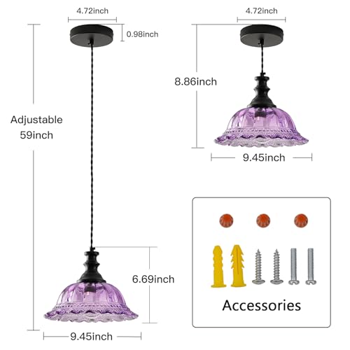Glass Pendant Lights Modern Pendant Lighting Fixtures Hanging Lamp for Kitchen Island Bedroom Dining Room Coffee Shop Hallway Black and Purple