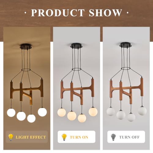 Farmhouse 4 Light Wooden Chandelier with Milk Glass Globe L24 Inch (4 Count)
