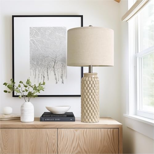 24" Modern Ceramic Bedside Lamp Set of 2 for Bedroom Decor Farmhouse Table Lamp for Living Room Office Dorm Cream (2 Count)