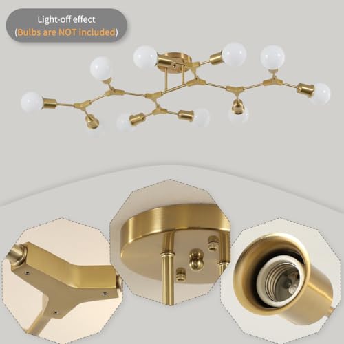 Modern Mid Century Gold Sputnik Semi Flush Mount Ceiling Light Fixture